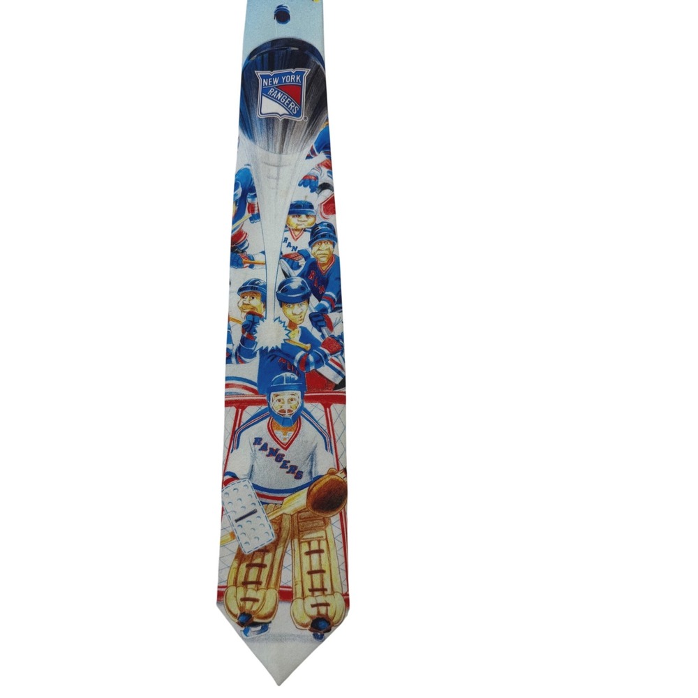 Vintage 1991 Ralph Marlin New York Rangers NHL Hockey Graphic Tie Blue USA